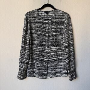St. John Black White Abstract Silk Button Up Blouse Size 8